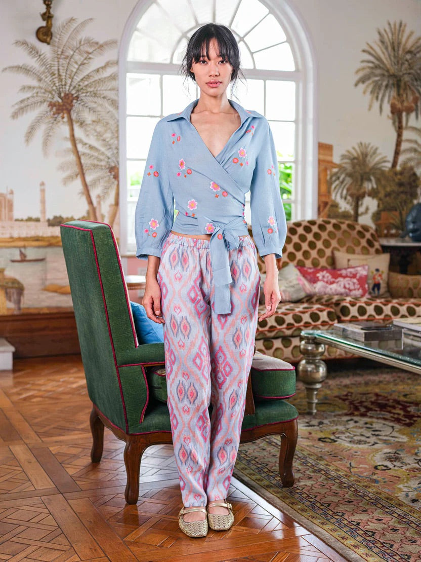 Boho Sommerhose Amber Ikat Sorbet aus Leinen von Nimo with Love