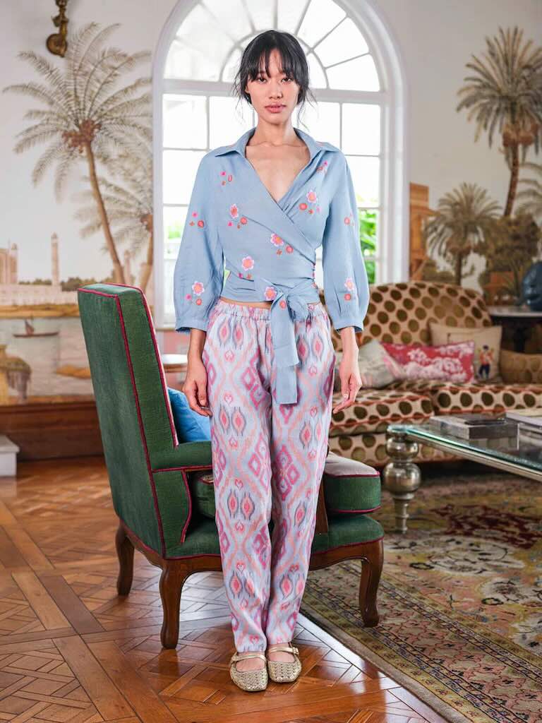 Amber Hose Sorbet strai- Nimo with Love Leinenhose in Ikat Sorbet elastischer Bund