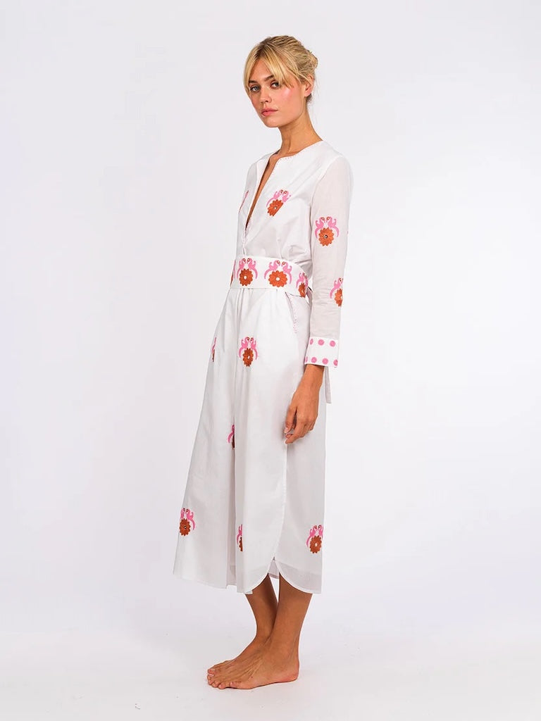Amethyst Kaftan Vogel s - Nimo with Love in Weiß, Vogel Stickerei, luftig, Ärmel Studio