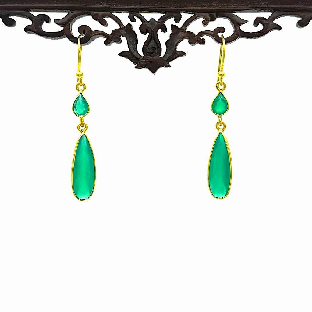 Aventurin 2er 10 - Mojo Goldene Ohrringe: Ohrhaken, 2 Aventurin Tropfen