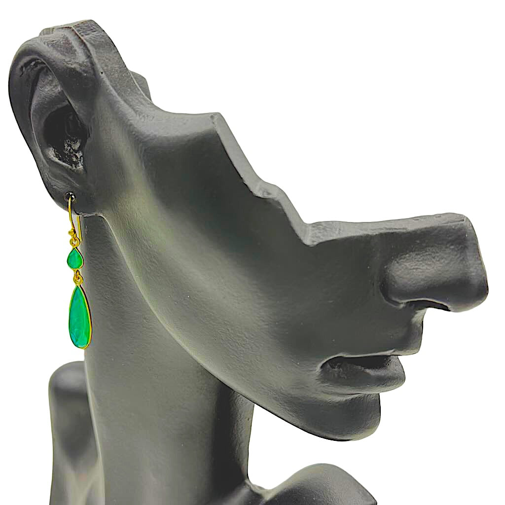 Aventurin 2er 2 - Mojo Goldene Ohrringe: Ohrhaken, 2 Aventurin Tropfen