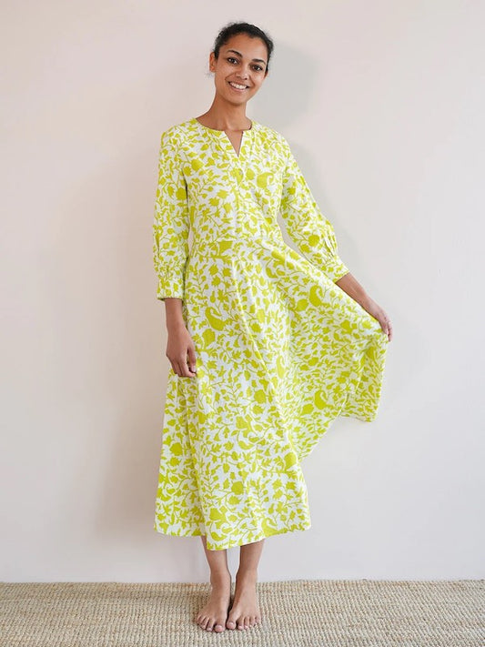 Azurite Kleid lime - Nimo with Love: Sommerkleid, Lime Druck, Baumwolle, Ärmel, V-Ausschnitt