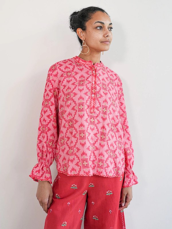 Broom Bluse coral 4 - Nimo with Love: Leinen, Tunika Schnitt, iKat Muster