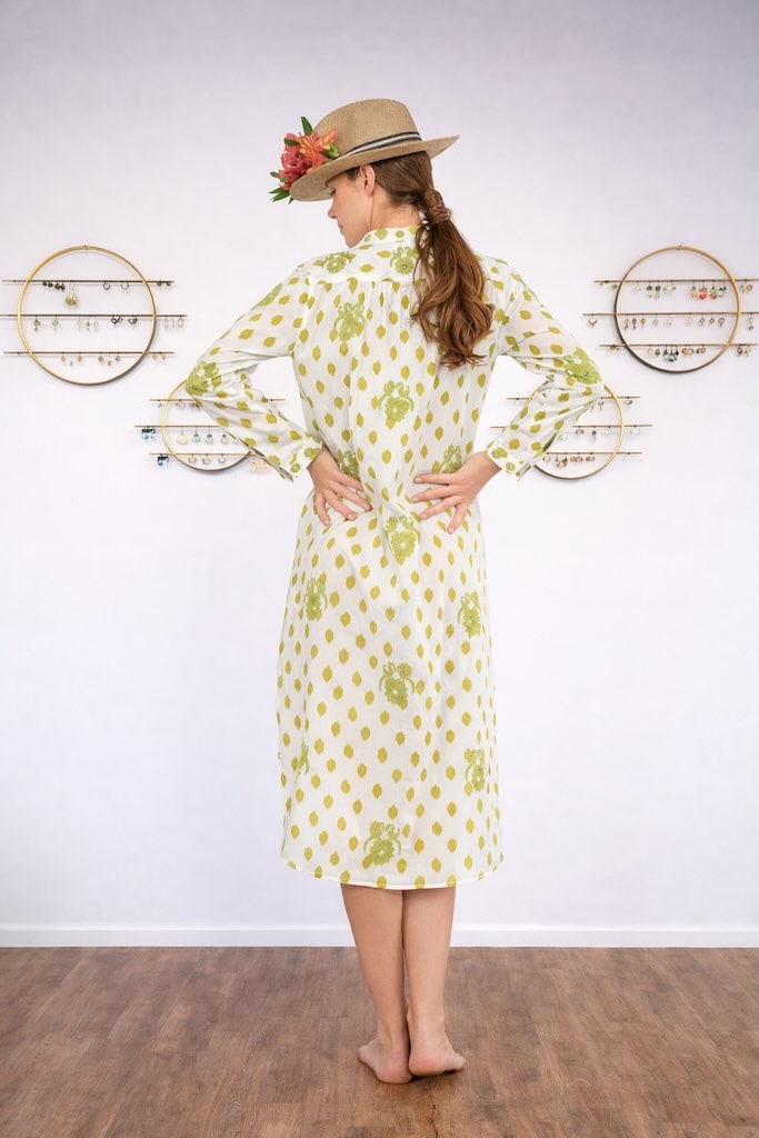 Cedar Kaftan Voegel bm - Nimo with Love, weiß, Punkte, Vogelstickerei, Baumwolle, Ärmel