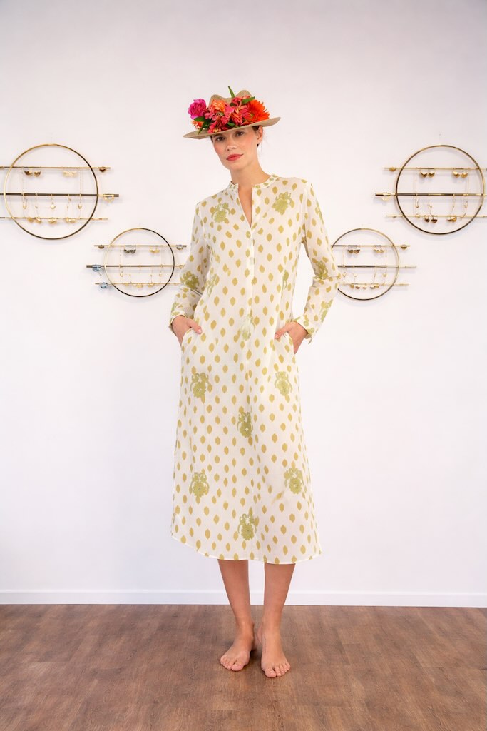 Cedar Kaftan Voegel fm - Nimo with Love, weiß, Punkte, Vogelstickerei, Baumwolle, Taschen