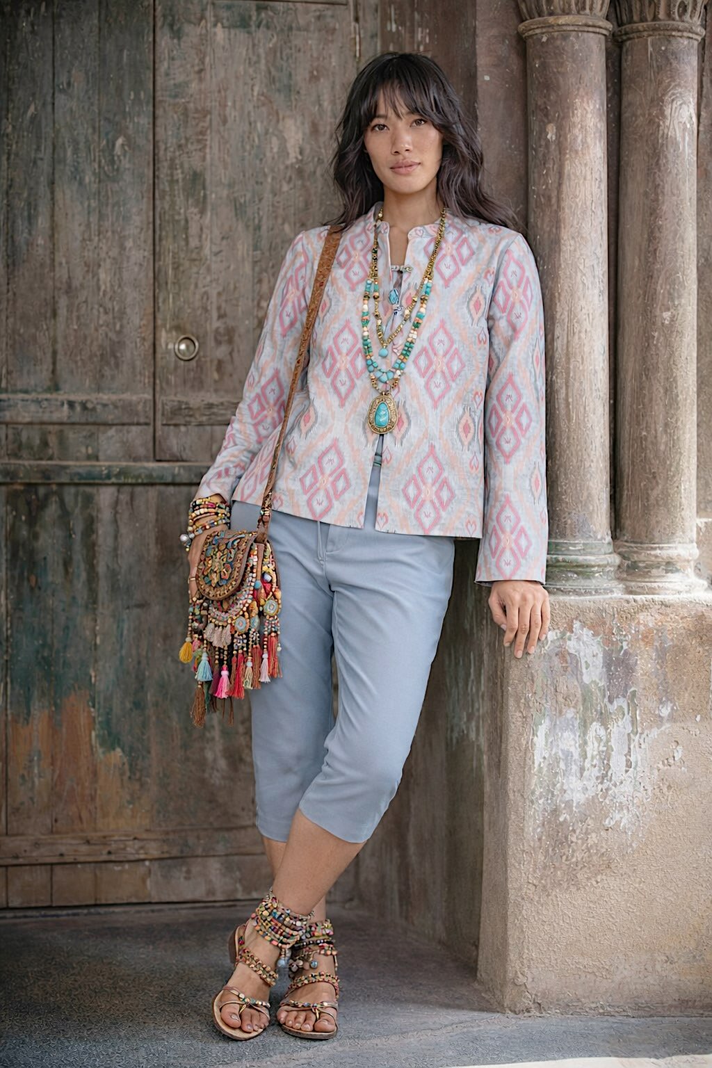 Comfrey Jacke in ikat Sorbet von Nimo with Love mit pastelligem Ikat-Muster im Luxury Boho Look