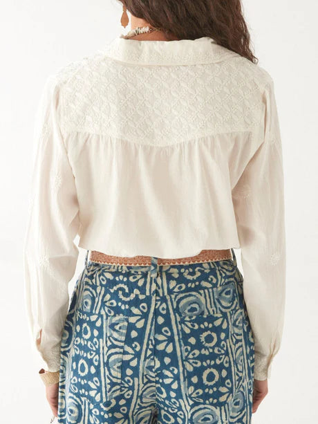 Ganges Bluse creme 5 - Maison Hotel: Baumwolle, Sickereien, Knopfleiste, Hemdkragen