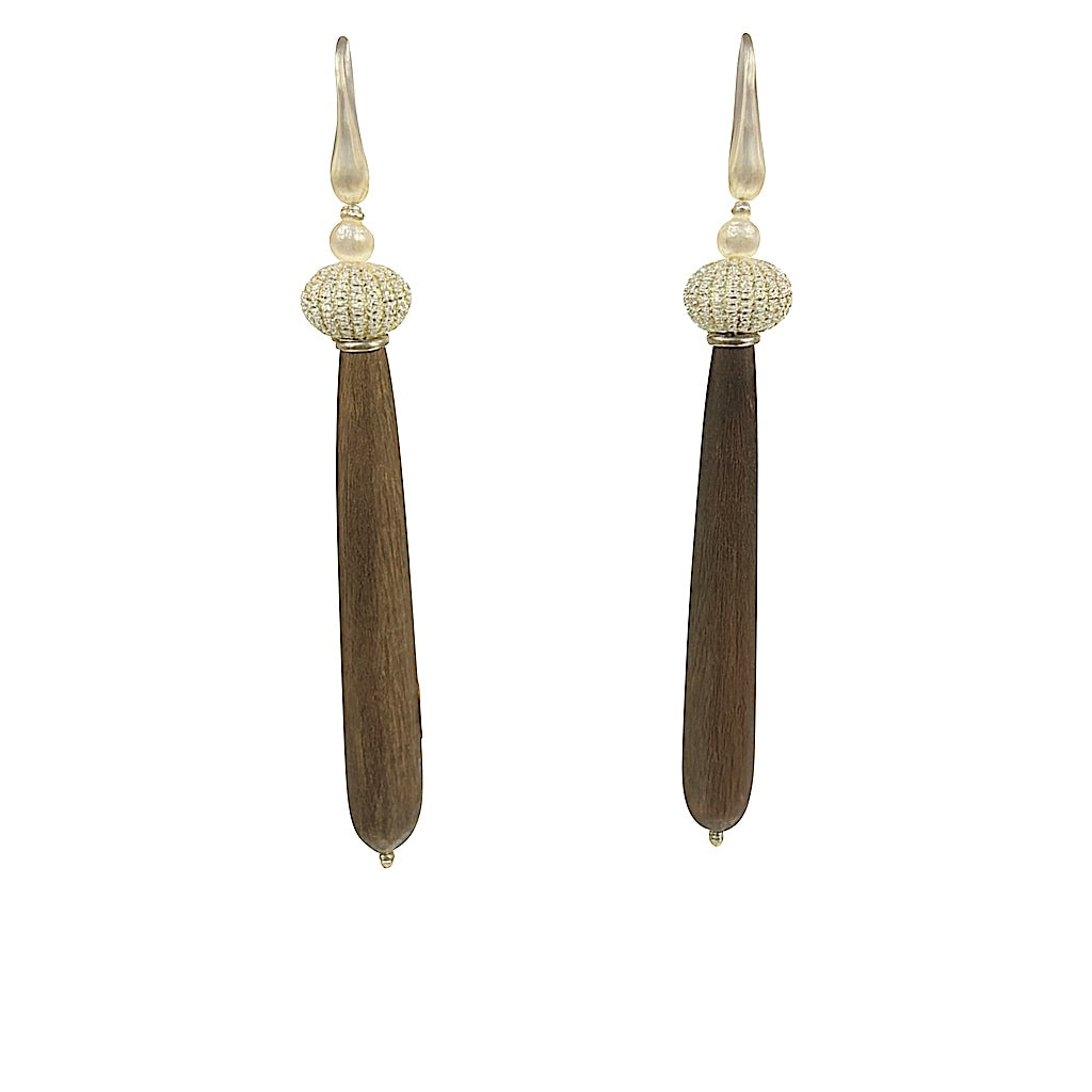 Holzzapfen - Mojo Silber Ohrringe:
Ohrhaken, Süsswasser-, Silberperle, Akazienholz