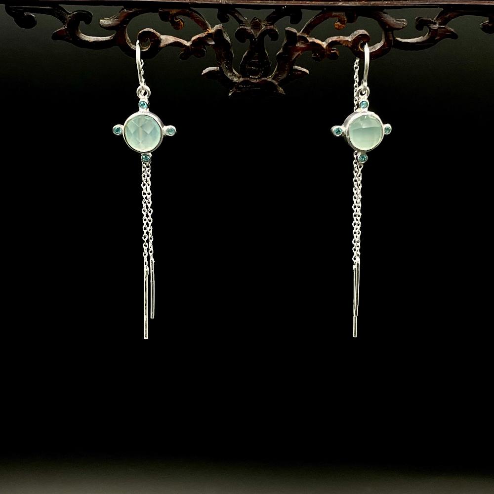 Ketten Chalcedon - Mojo Silber Ohrringe: Fädelohrring, Chalcedon, Zirkonia