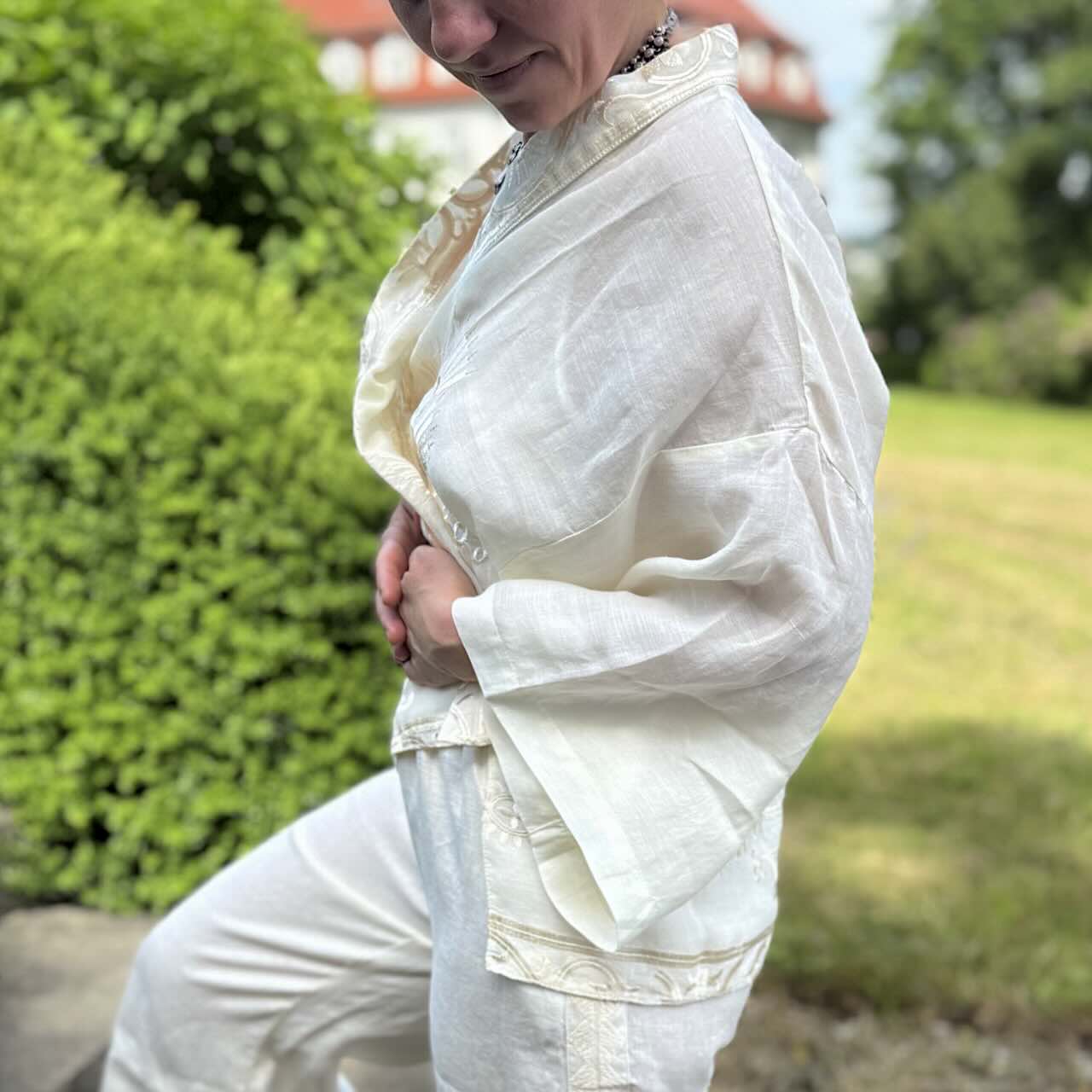 Kimono Jacke natur 5 - Kori: Kurzjacke, Ramie, Stickereien, Tulpenärmel