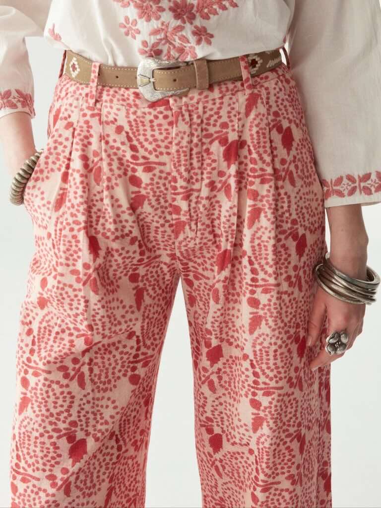Lolo Hose Pink - Maison Hotel: Baumwollhose, Batikdruck, Einstecktaschen