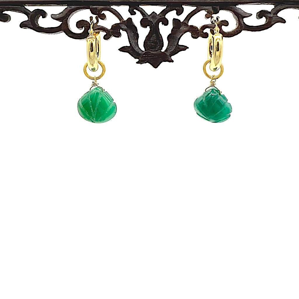 Muschelcreolen 1  - Mojo Goldene Ohrringe: Klappcreolen, Aventurin Muschelschliff