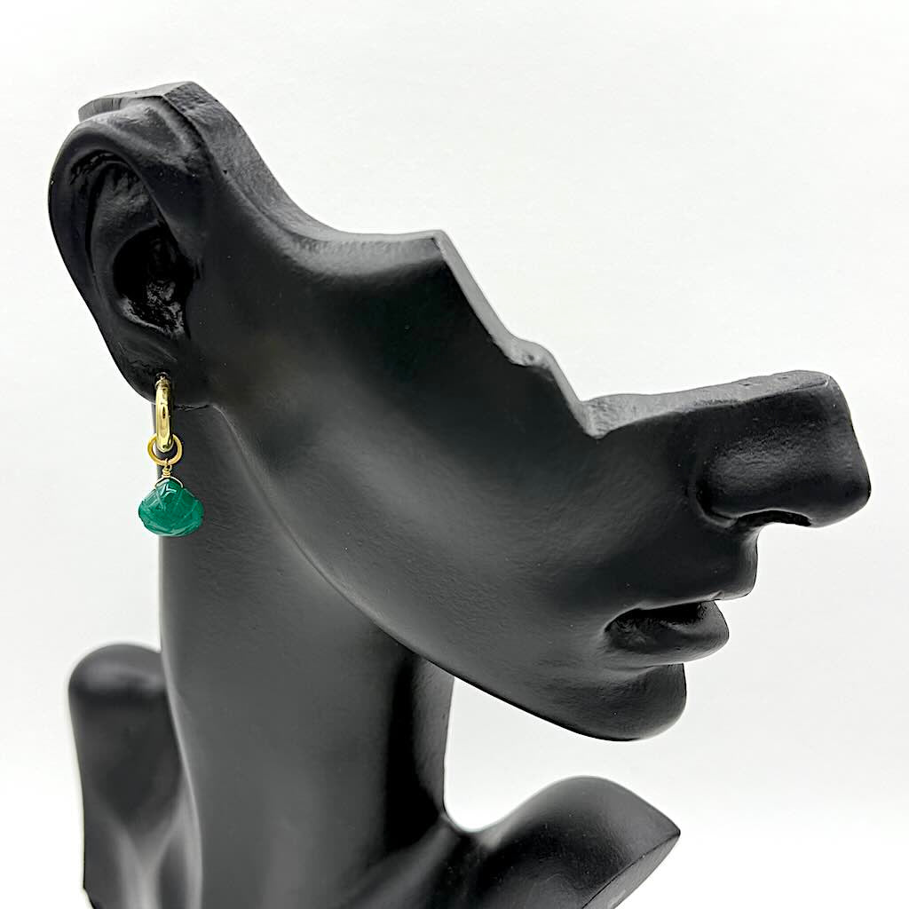 Muschelcreolen 2 - Mojo Goldene Ohrringe: Klappcreolen, Aventurin Muschelschliff