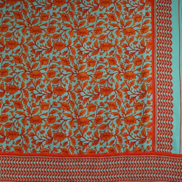Ahmaddy Seidenschal - Ranken floral türkis orange, bohomuster, Detailansicht