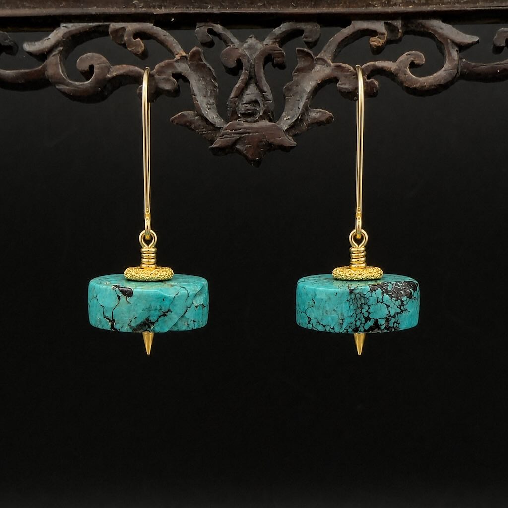 Türkis Scheibe Ohr - Mojo Goldene Ohrringe Ohrhaken, Türkisscheibe Ornament