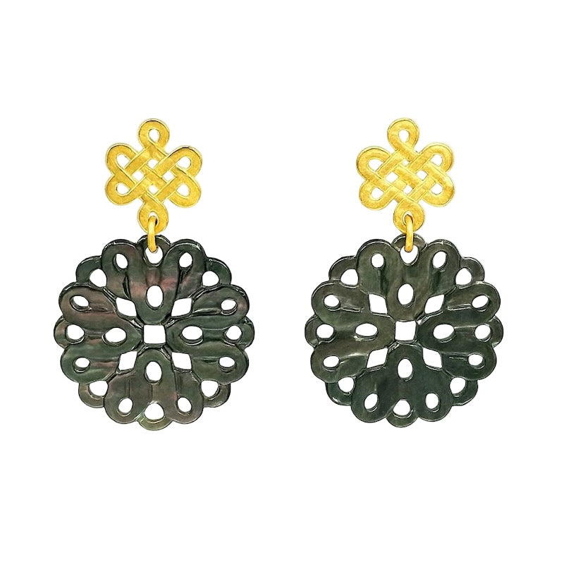 Zwei Mandala 0 - Mojo Goldene Ohrringe: Ohrstecker, Perlmutt, Mandalaformen