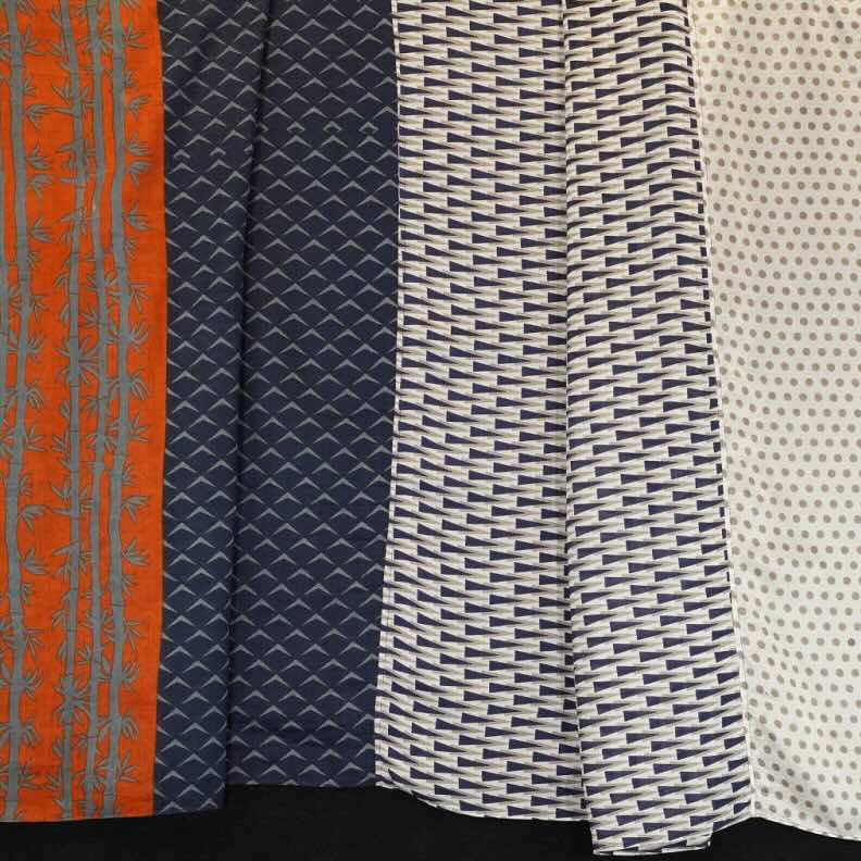 Ahmaddy Schal - 3 Patch Seiden Baumwollschal blau orange weiß, Patch Design