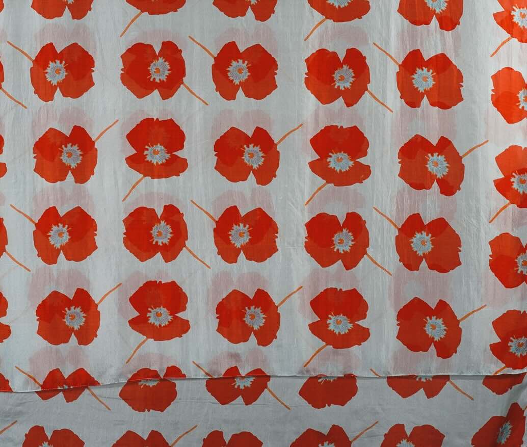 Ahmaddy Seidenschal - Mohn, Poppy, detail: Mohnblüten und helltürkis, 100x190 cm