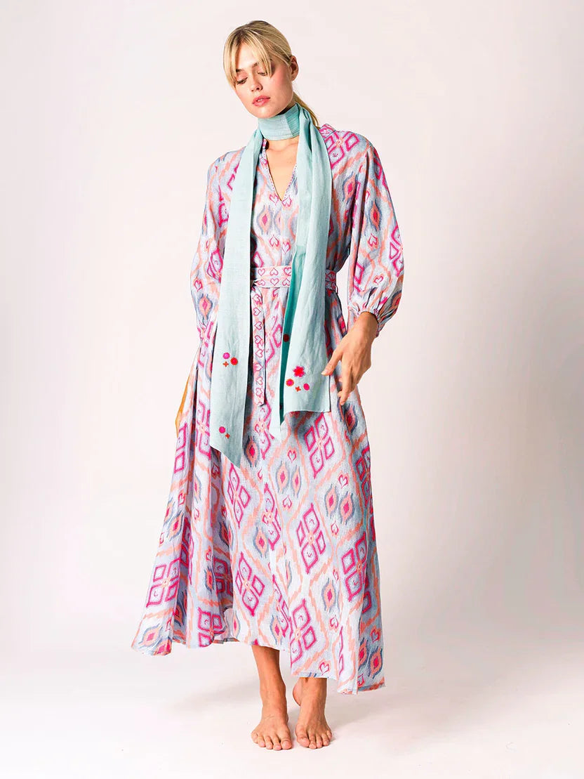 Nimo with Love - Marigold Kleid in iKat Sorbet, Gürtel, femininer Look für Sommer, Urlaub