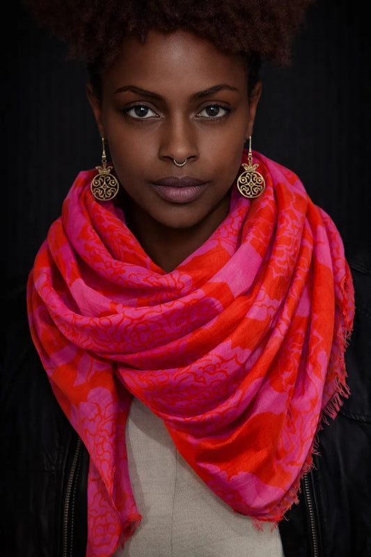 Ahmaddy Schal pink Blumen mit floralem Muster, leicht, weich fallend, elegant  130x 190