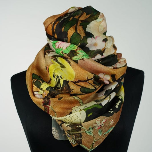 Ahmaddy Seidenschal vintage, Voegel, Paradies Muster, auf Büste