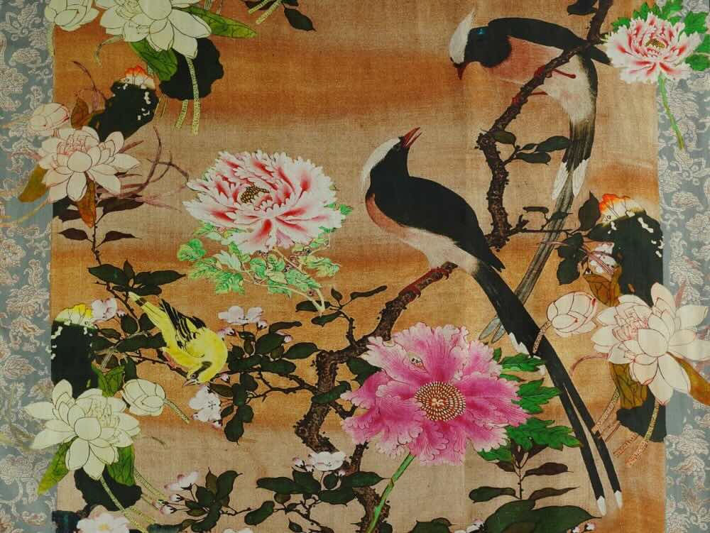 Ahmaddy Seidenschal - Vintage, Voegel, florales Paradies Design, reine Seide