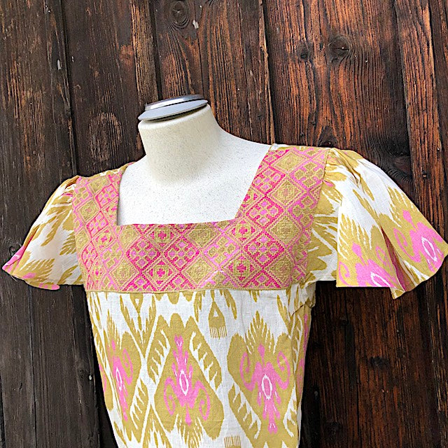 Bouganvilla Kleid old2  Nimo: Leinen, Bordüre, Rüschen