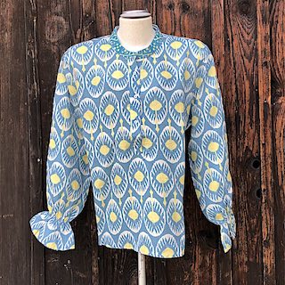 Broom Bluse b - Nimo: Bluse blau gelb, Leinen
