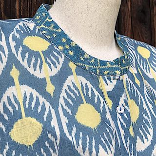 Broom Bluse bd - Nimo: Bluse blau gelb, Leinen