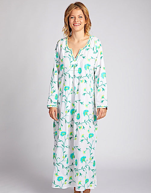 Butterfly Kaftan Grun-Nimo with love: Leinen, grüne Stickerei, Schlitze