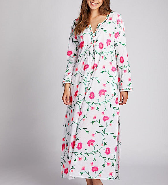 Butterfly Kaftan Pink-Nimo with love: Leinen, pink Stickerei, Schlitze