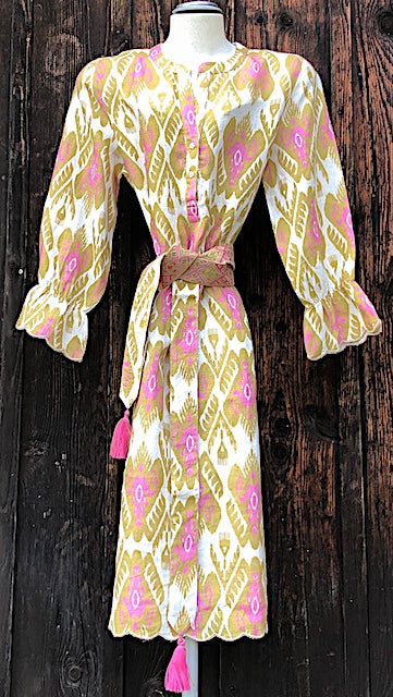 Foxglove Kleid ob: Leinen, Knopfleiste, Rüschen