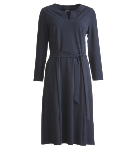 Highy Kleid - Japan TKY: Midi, navy, V-Rundhals, Gürtel, Taschen