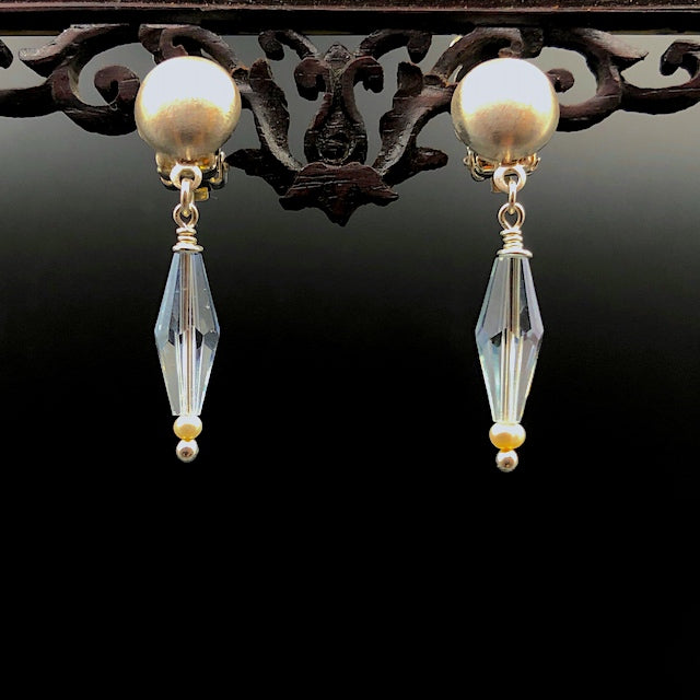 Kristall Perle - Silber Ohrclips: runde Ohrclips, Svarowski  Romben, Perlen