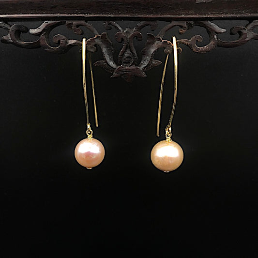 Perlenhänger - Vergoldete Ohrringe: Süßwasserperle, Haken