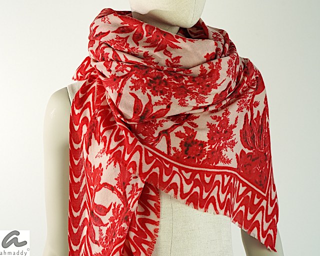 Rote Blumen - Ahmaddy Schals: Seide Wolle, Blumen, rot beige