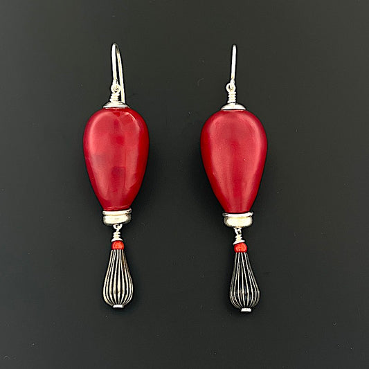 Roter Papierballon d - Silber Ohrringe: Ohrhaken, Papierperle, emaillierte Silbertropfen