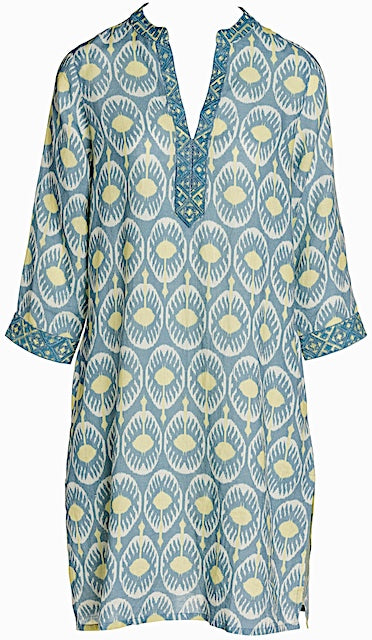 Kaftan kurz: Leinen, bestickt, Stehkragen, 3/4 Ärmel, Schlitze