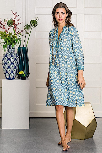 Kaftan kurz 4: Leinen, bestickt, Stehkragen, 3/4 Ärmel, Schlitze