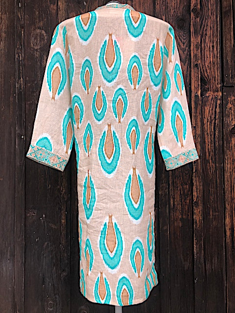 Sapphire Kaftan ntob: Leinen, bestickt, Stehkragen, 3/4 Ärmel, Schlitze