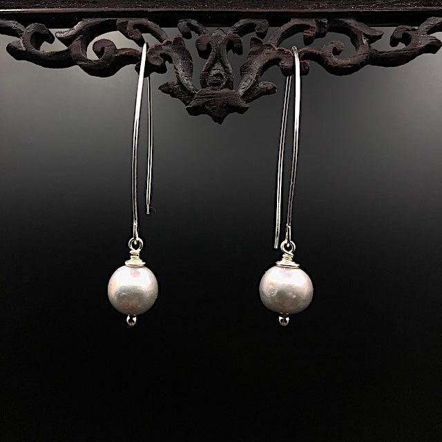 Silber Perle - Silber Ohrringe: Ohrhaken, Silberne Perle