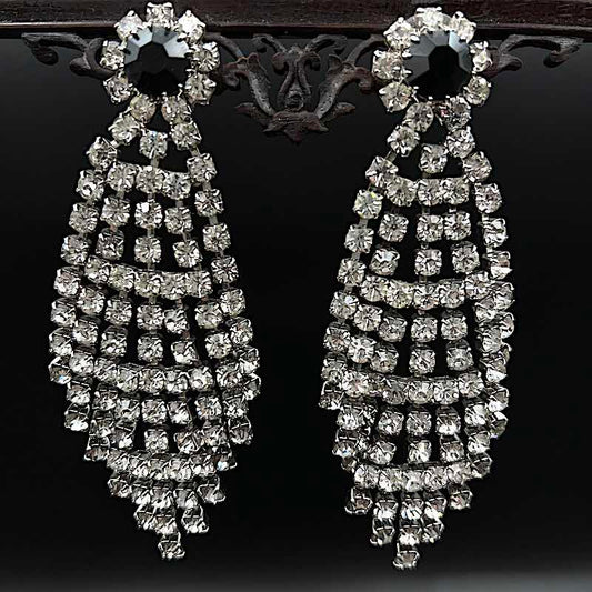 Vintage rhinestone - silver earrings